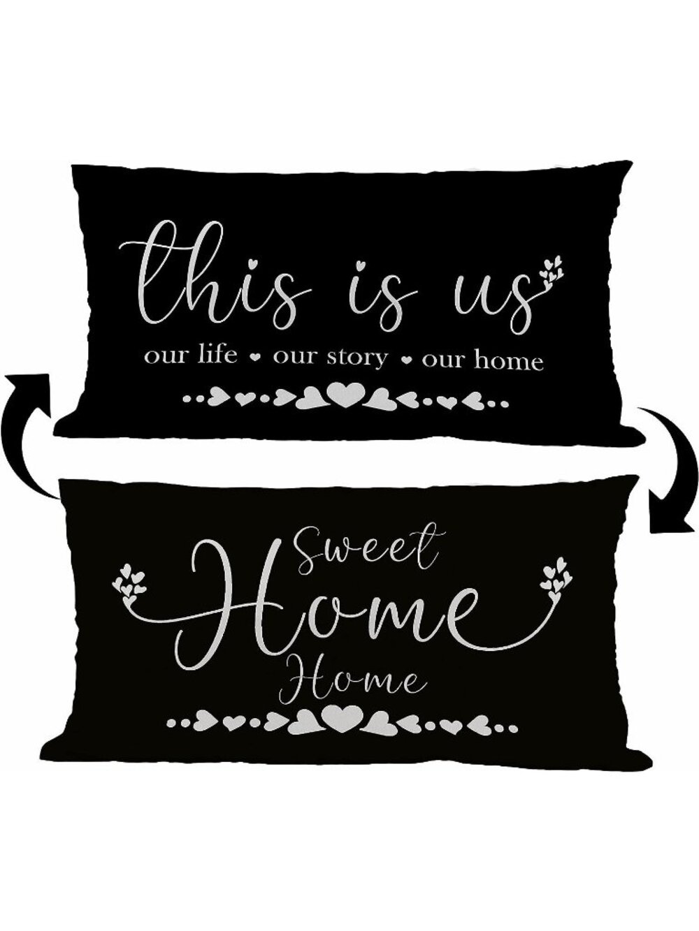 This is Us Farmhouse Pillow Covers Reversible‎ 20x12 Home Sweet BLACK family